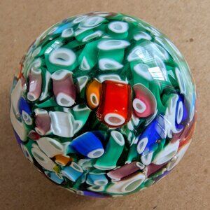 Murano Art Glass Vintage Paperweight Millefiori Scrambled Cane Italy Mid-century
